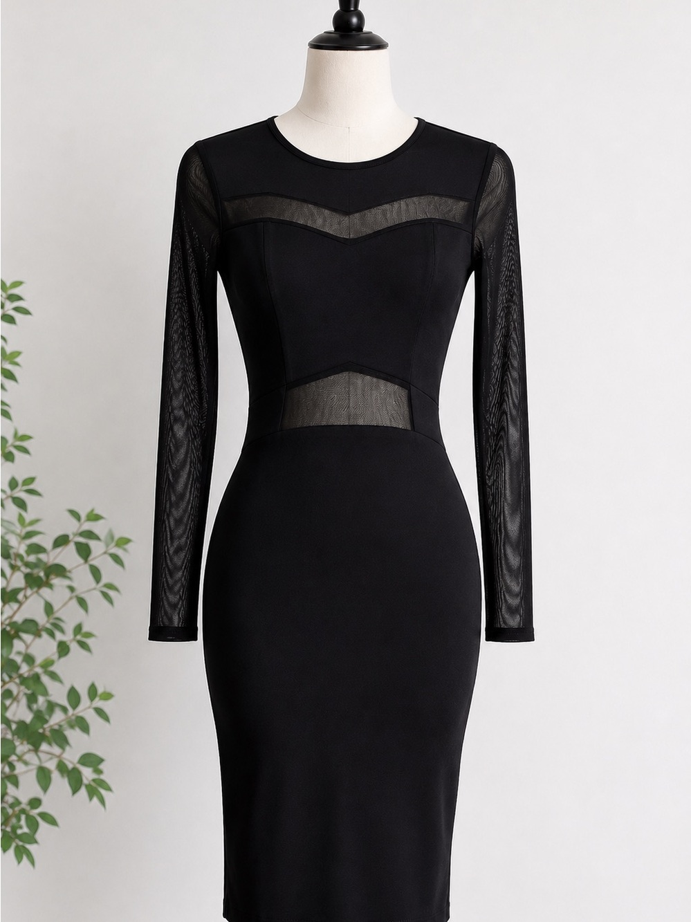 FOREVER 21 Black Mesh Panel Bodycon Dress
